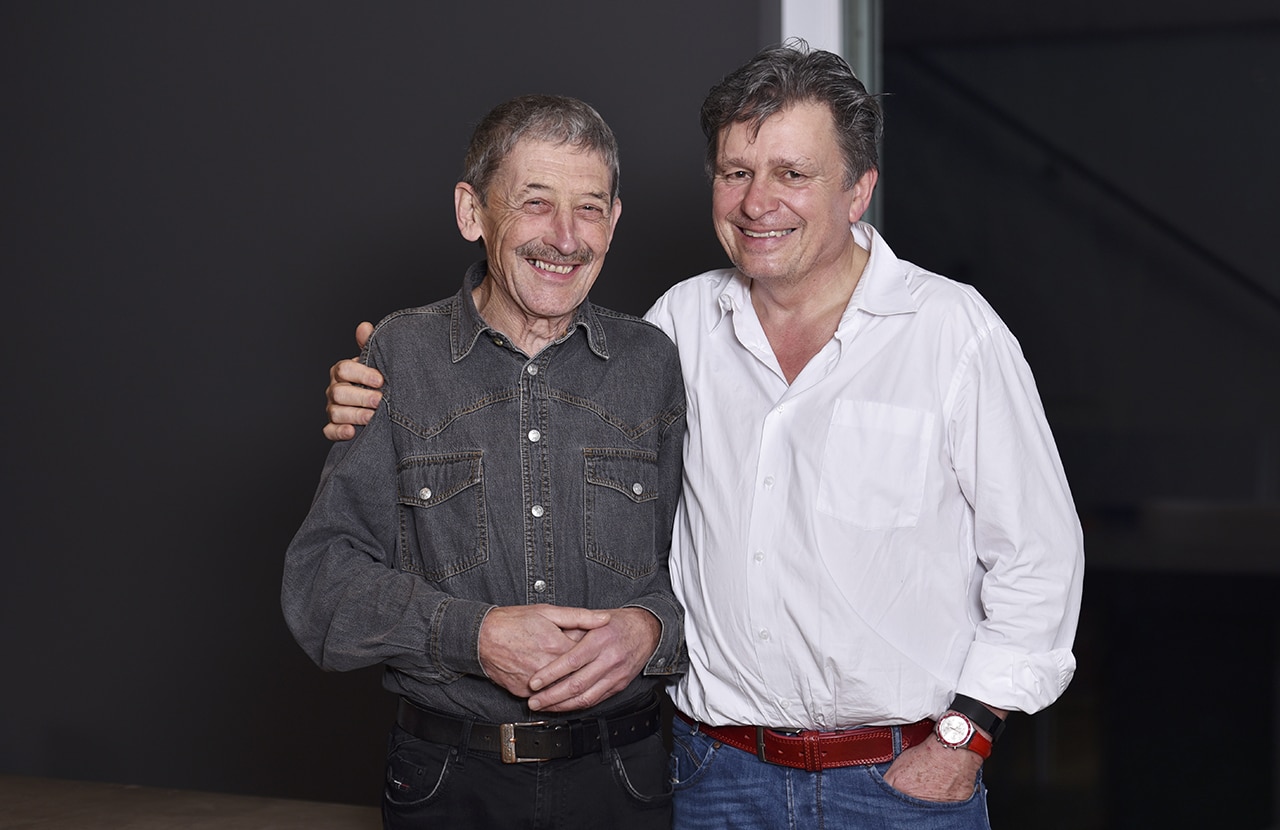 Sterbefasten. Dr. med. Alois Birbaumer (l.) Beirat bei DeinAdieu mit Autor Martin Schuppli