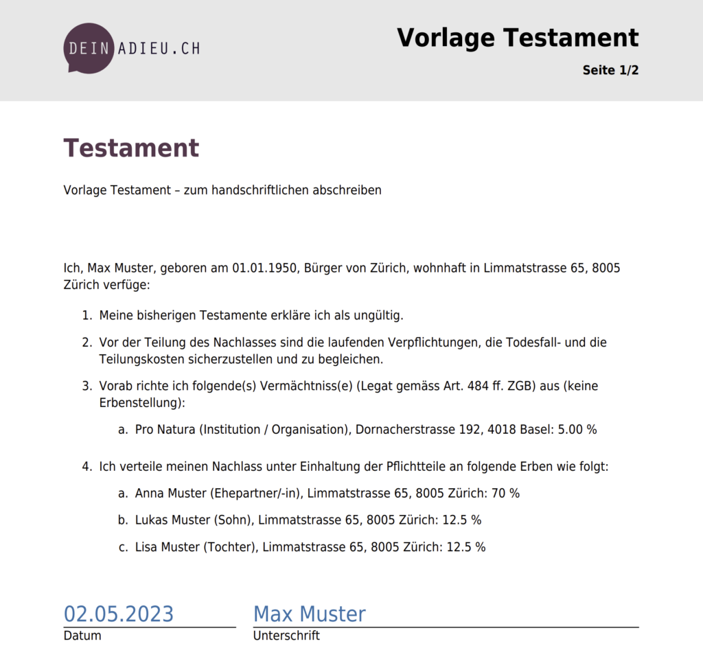 testament für ehepaar mit kindern