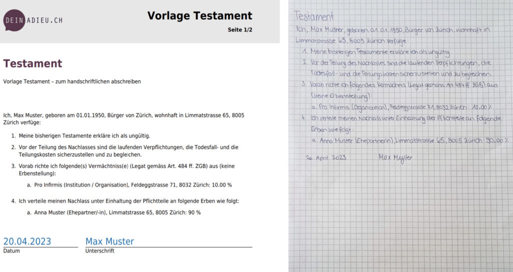 Testamentbeispiel für kinderloses Ehepaar