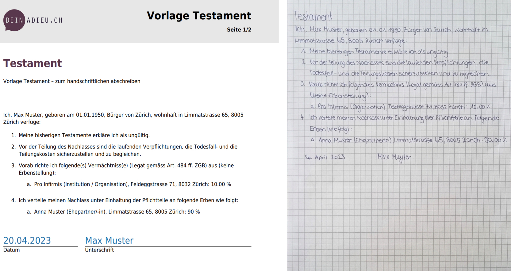 Testamentbeispiel für kinderloses Ehepaar