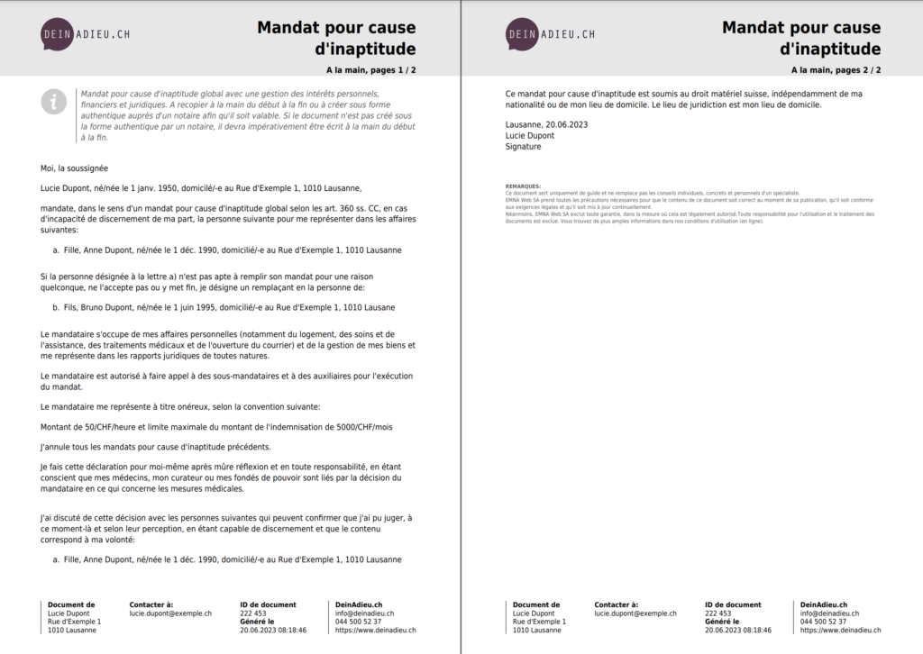 exemple de mandat pour cause d'inaptitude deinadieu