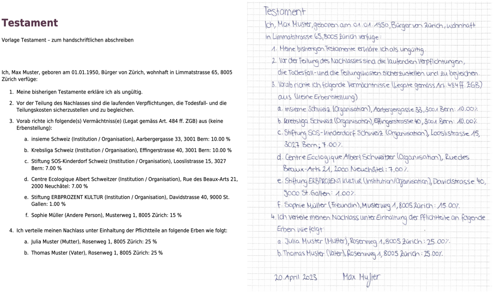 handschriftliches testament muster