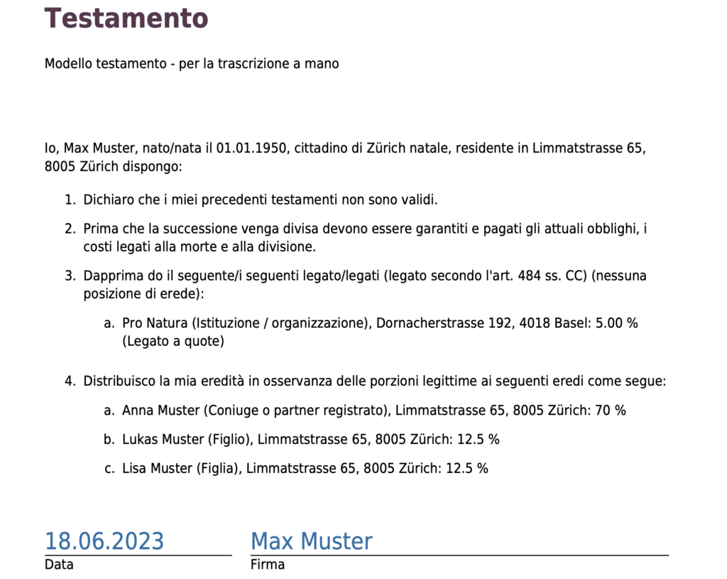 testamento per una coppia sposata con figli