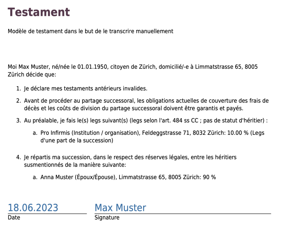 Exemple de testament pour un couple marié sans enfant