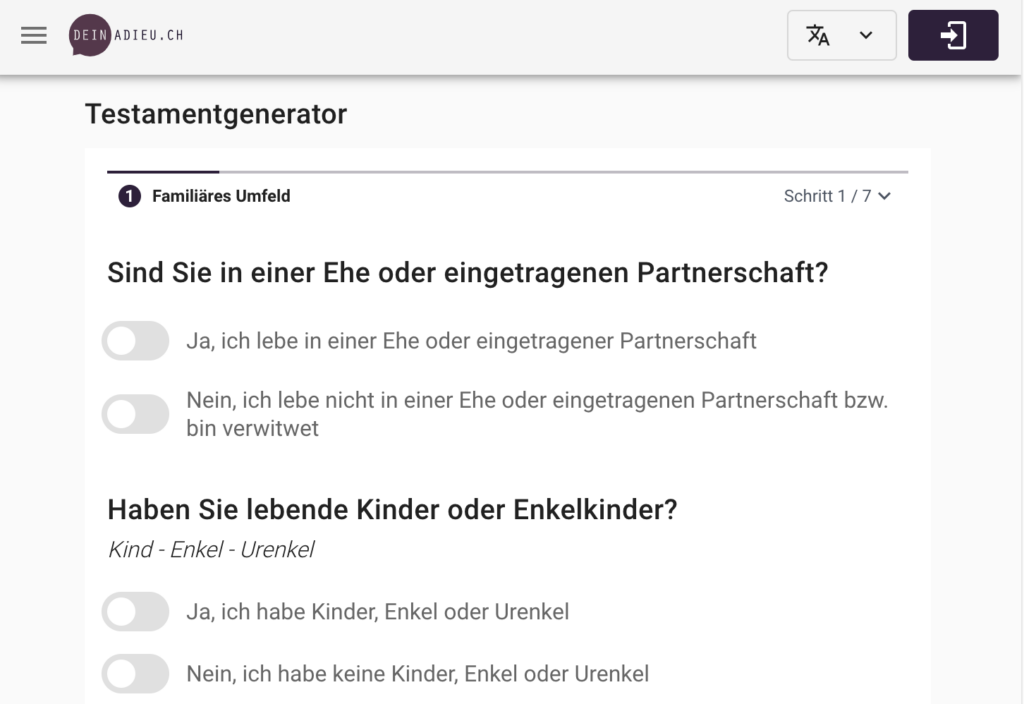 Screenshot testamentgenerator