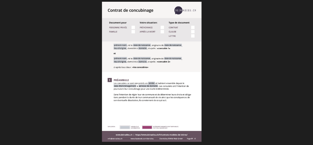 capture d'écran contrat de concubinage modèle